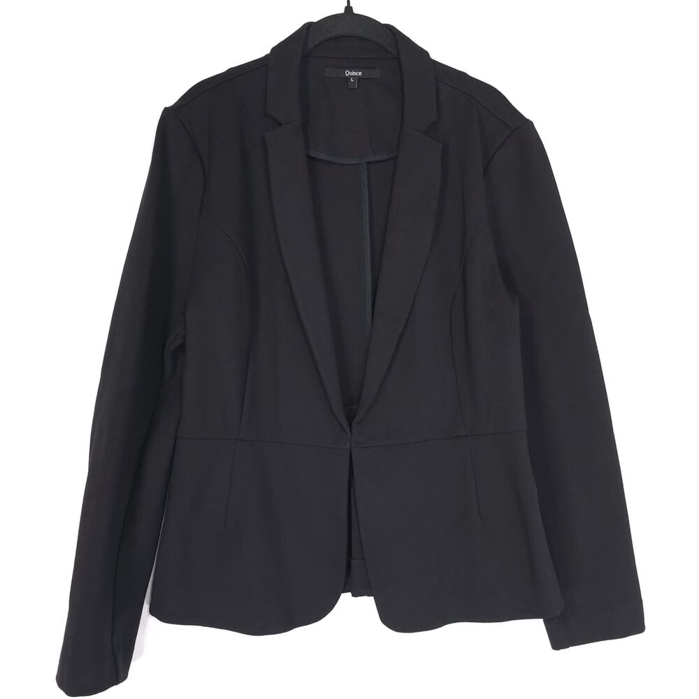 QUINCE Women's Blazer Jacket LARGE Black Ultra Stretch Ponte Basic Minimalist